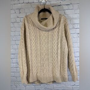 Lauren Ralph Lauren Cream Classic Cable Knit Cottagecore Turtleneck Sweater XL